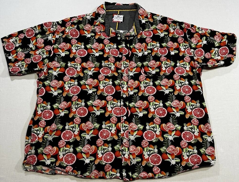 Ditch Plains Ricky Singh Mens 4X Shirt Citrus Fruit Print Short Sleeve Black